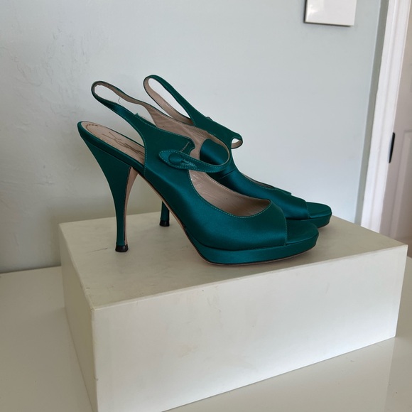 Yves Saint Laurent Teal Slingback Heels - Picture 1 of 9